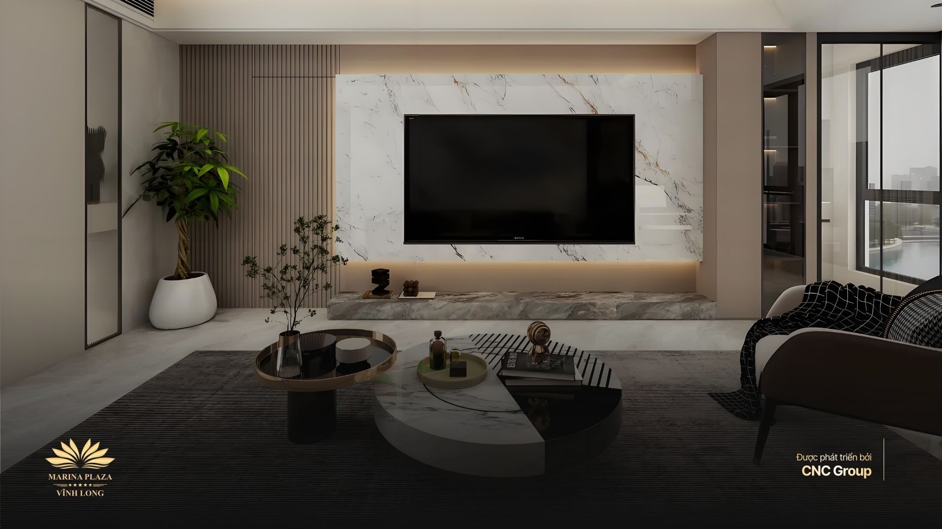 phong khach can ho 3 phong ngu marina vinh long